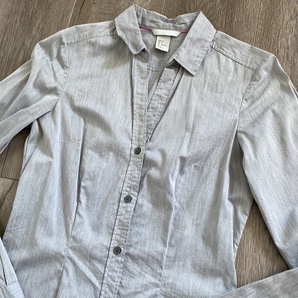 Button Down Stretch Collared Shirt - Grey - image 2